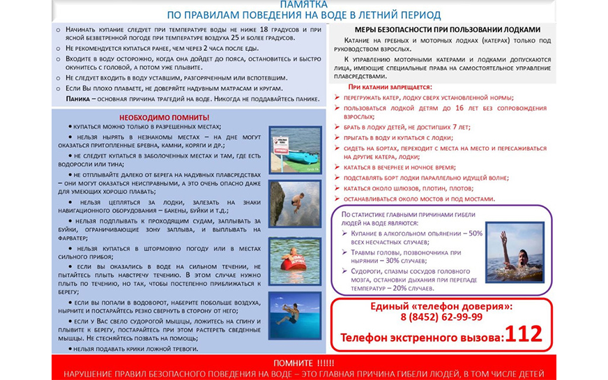 Памятка о правилах поведения в воде.